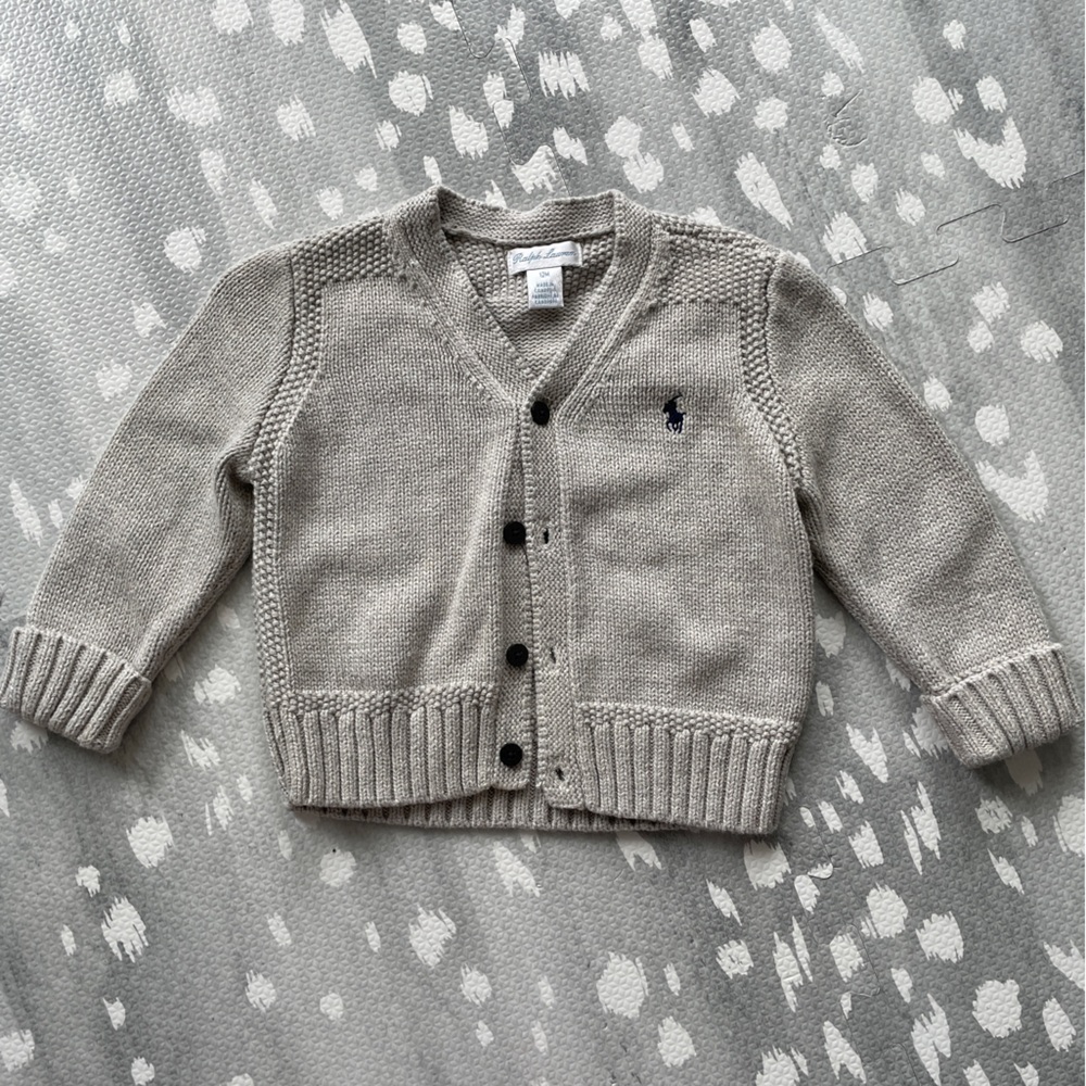 Ralph Lauren Vintage Light Gray Knit Baby Sweater 12 mo